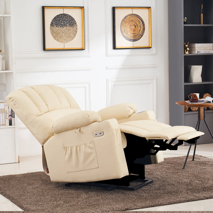 MCombo Electric Power Lift Recliner Chair Sofa with Massage and Heat for Elderly, Extended Footrest, Hand Remote Control, 2 Side Pockets, Cup Holders, USB Ports, Faux Leather 7095, R7096