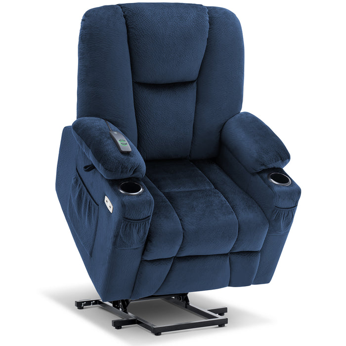 Mcombo Electric Power Lift Recliner Chair with Extended Footrest for Elderly People, 3 Positions, Hand Remote Control, Lumbar Pillow, 2 Cup Holders, USB Ports, 2 Side Pockets, Fabric 7507