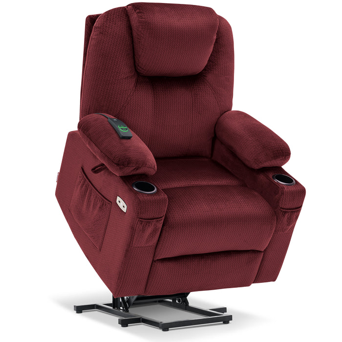 MCombo Electric Power Lift Recliner Chair Sofa with Massage and Heat for Elderly, 3 Positions, 2 Side Pockets and Cup Holders, USB Ports, Fabric 7040