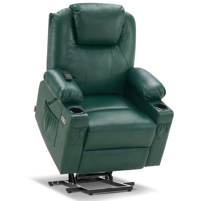 MCombo Power Lift Recliner Chair with Massage and Heat for Elderly, 3 Positions, 2 Side Pockets and Cup Holders, USB Ports, Faux Leather 7040