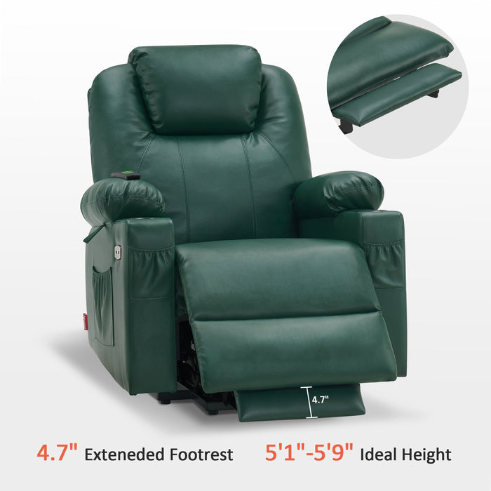MCombo Power Lift Recliner Chair with Massage and Heat for Elderly, 3 Positions, 2 Side Pockets and Cup Holders, USB Ports, Faux Leather 7040