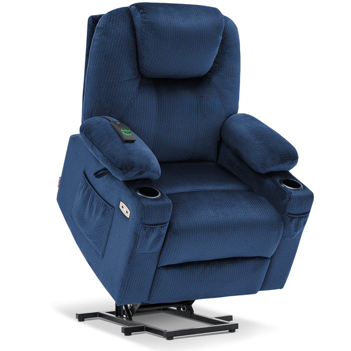 MCombo Electric Power Lift Recliner Chair Sofa with Massage and Heat for Elderly, 3 Positions, 2 Side Pockets and Cup Holders, USB Ports, Fabric 7040