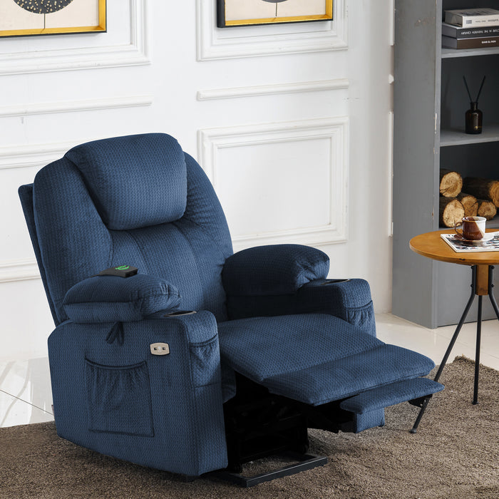 Mcombo Electric Power Lift Recliner Chair Sofa with Massage and Heat for Elderly, 3 Positions, 2 Side Pockets and Cup Holders, USB Ports, Fabric 7040