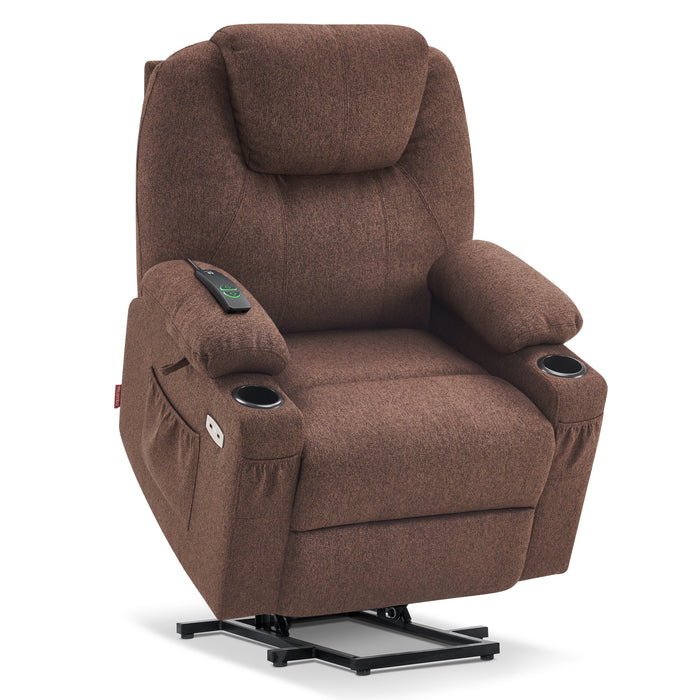 Mcombo Small Power Lift Recliner Chair with Massage and Heat for Short Elderly, Extended Footrest, Hand Remote Control, Side Pockets, and Cup Holders, USB Ports, Fabric 7141