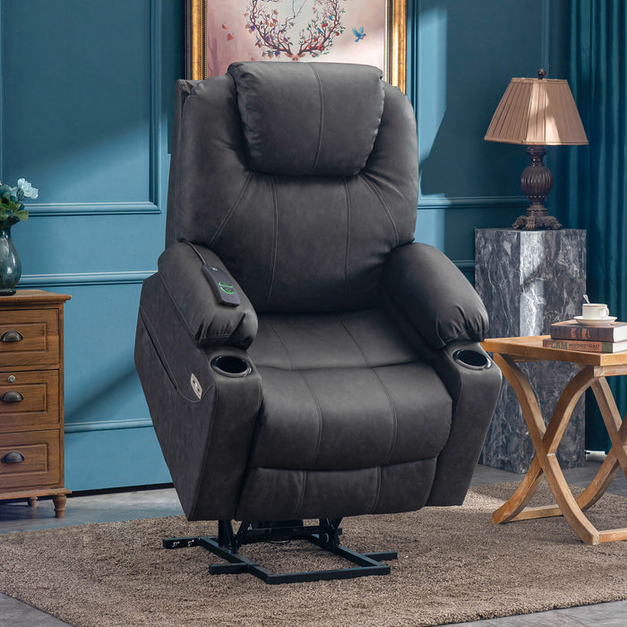 MCombo Power Lift Recliner Chair with Massage and Heat for Elderly, 3 Positions, 2 Side Pockets and Cup Holders, USB Ports, Faux Leather 7040