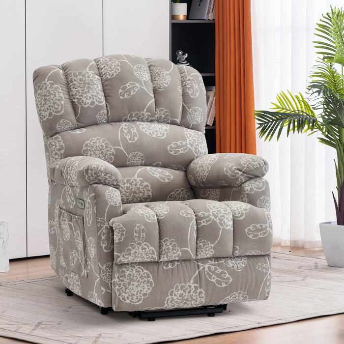 MCombo Power Lift Recliner Chair Sofa with Massage and Heat for Elderly People, 3 Positions, Control Buttons, USB Charge Port, Fabric 7091