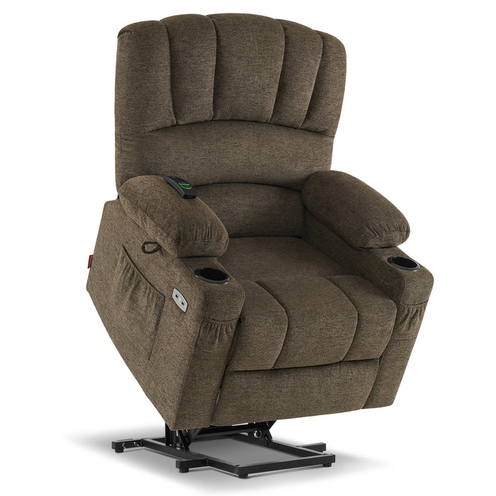 Mcombo Electric Power Lift Recliner Chair Sofa with Massage and Heat for Elderly, Extended Footrest, Hand Remote Control, 2 Side Pockets, Cup Holders, USB Ports, Fabric 7095