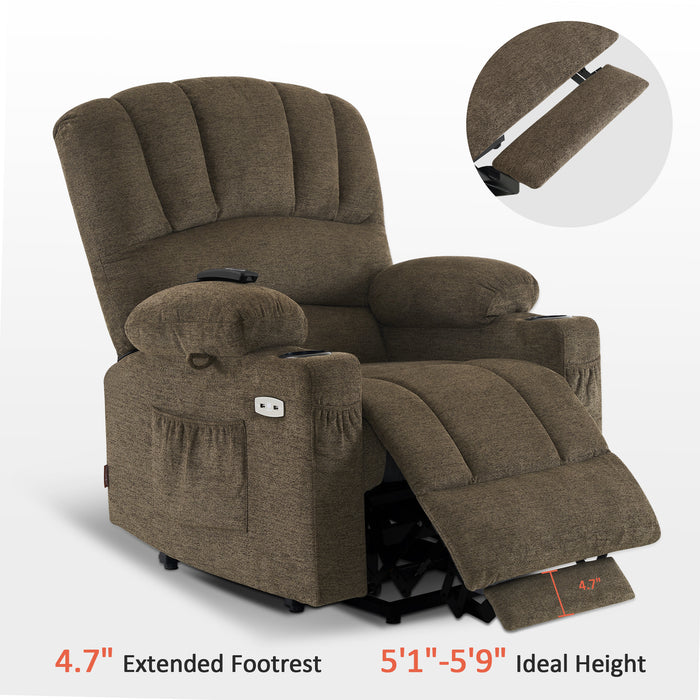 Mcombo Electric Power Lift Recliner Chair Sofa with Massage and Heat for Elderly, Extended Footrest, Hand Remote Control, 2 Side Pockets, Cup Holders, USB Ports, Fabric 7095