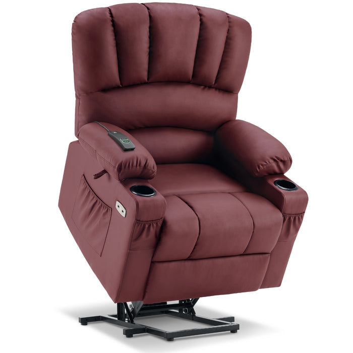 MCombo Electric Power Lift Recliner Chair Sofa with Massage and Heat for Elderly, Extended Footrest, Hand Remote Control, 2 Side Pockets, Cup Holders, USB Ports, Fabric,7095,R7092,R7093,R7096