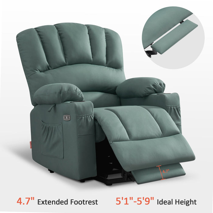 MCombo Electric Power Lift Recliner Chair Sofa with Massage and Heat for Elderly, Extended Footrest, Hand Remote Control, 2 Side Pockets, Cup Holders, USB Ports, Fabric,7095,R7096