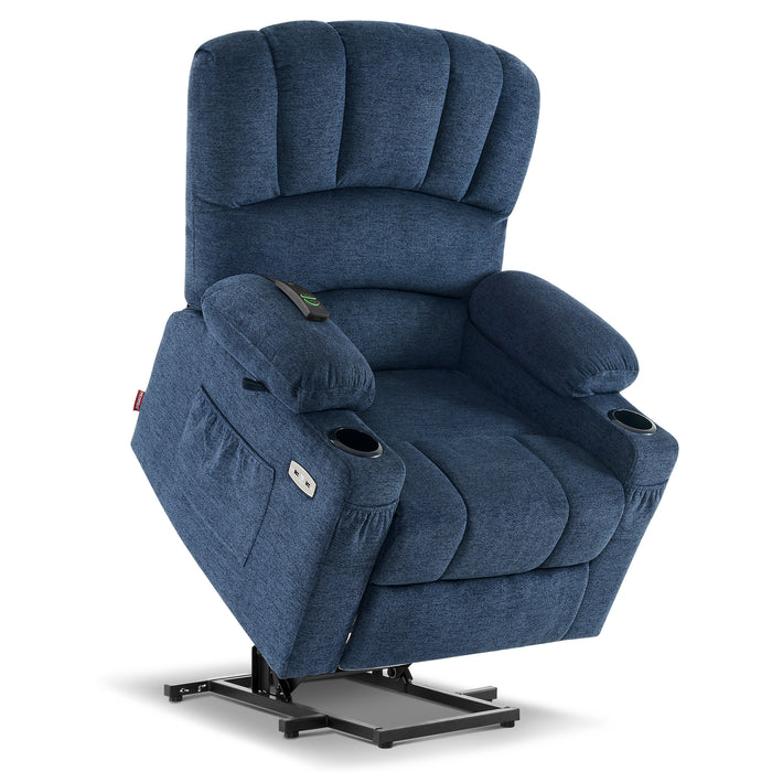 MCombo Electric Power Lift Recliner Chair Sofa with Massage and Heat for Elderly, Extended Footrest, Hand Remote Control, 2 Side Pockets, Cup Holders, USB Ports, Fabric,7095,R7092,R7093,R7096