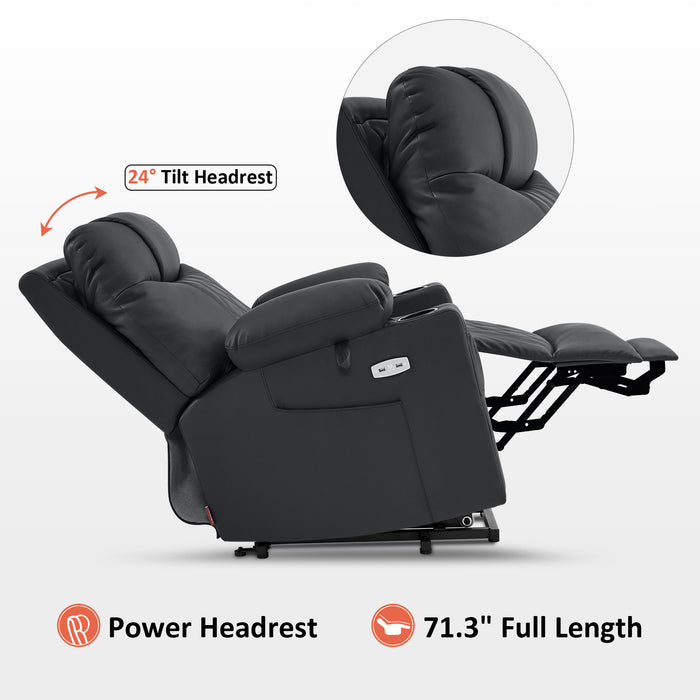 MCombo Small Size Electric Power Lift Recliner Chair Sofa with Massage and Dual Heating, Adjustable Headrest for Elderly People Petite, USB Ports, Extended Footrest, Faux Leather 7111