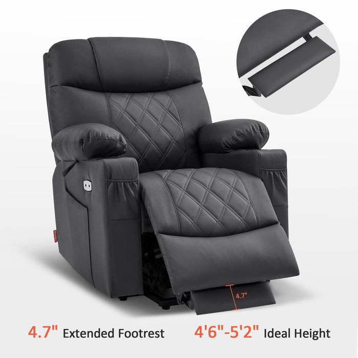 MCombo Small Size Electric Power Lift Recliner Chair Sofa with Massage and Dual Heating, Adjustable Headrest for Elderly People Petite, USB Ports, Extended Footrest, Faux Leather 7111