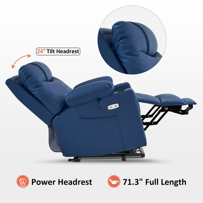 MCombo Small Size Electric Power Lift Recliner Chair Sofa with Massage and Dual Heating, Adjustable Headrest for Elderly People Petite, USB Ports, Extended Footrest, Faux Leather 7111