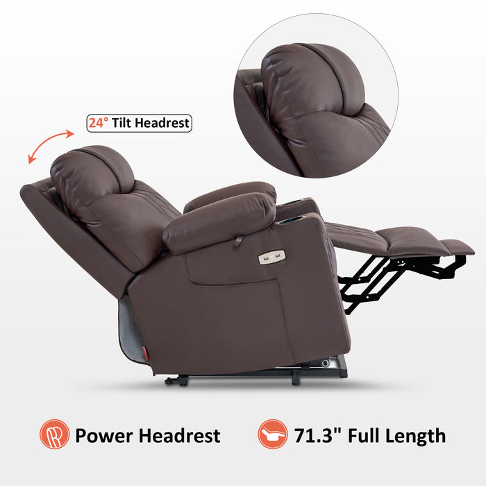 MCombo Small Size Electric Power Lift Recliner Chair Sofa with Massage and Dual Heating, Adjustable Headrest for Elderly People Petite, USB Ports, Extended Footrest, Faux Leather 7111