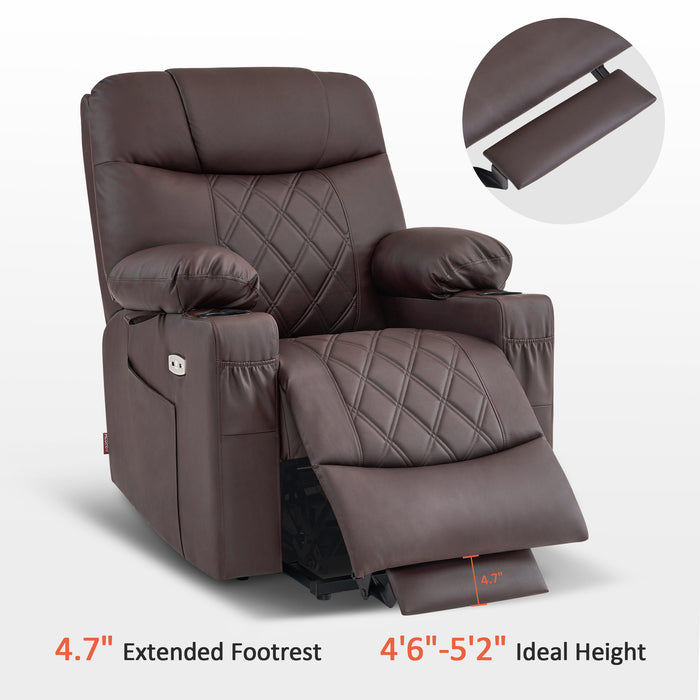 MCombo Small Size Electric Power Lift Recliner Chair Sofa with Massage and Dual Heating, Adjustable Headrest for Elderly People Petite, USB Ports, Extended Footrest, Faux Leather 7111