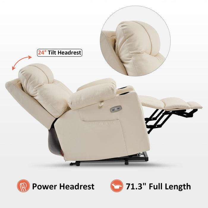 MCombo Small Size Electric Power Lift Recliner Chair Sofa with Massage and Dual Heating, Adjustable Headrest for Elderly People Petite, USB Ports, Extended Footrest, Faux Leather 7111