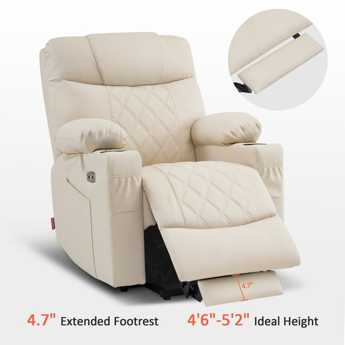 MCombo Small Size Electric Power Lift Recliner Chair Sofa with Massage and Dual Heating, Adjustable Headrest for Elderly People Petite, USB Ports, Extended Footrest, Faux Leather 7111