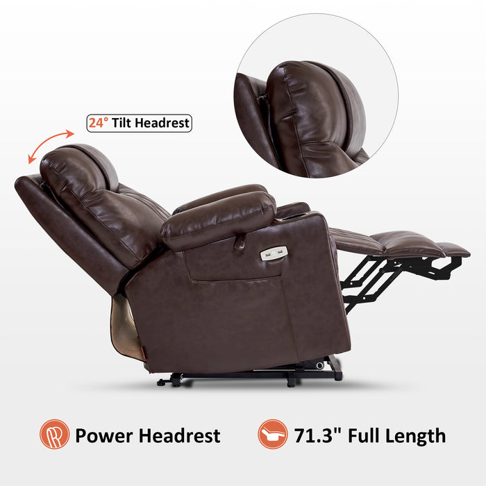 MCombo Small Size Electric Power Lift Recliner Chair Sofa with Massage and Dual Heating, Adjustable Headrest for Elderly People Petite, USB Ports, Extended Footrest, Faux Leather 7111