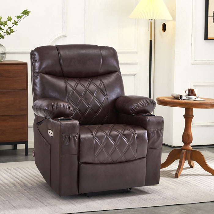 MCombo Small Size Electric Power Lift Recliner Chair Sofa with Massage and Dual Heating, Adjustable Headrest for Elderly People Petite, USB Ports, Extended Footrest, Faux Leather 7111