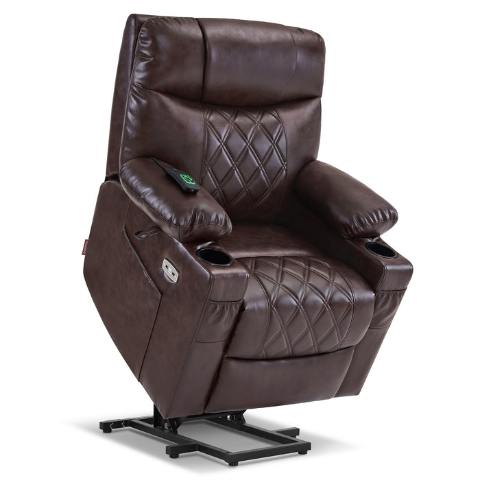 MCombo Small Size Electric Power Lift Recliner Chair Sofa with Massage and Dual Heating, Adjustable Headrest for Elderly People Petite, USB Ports, Extended Footrest, Faux Leather 7111