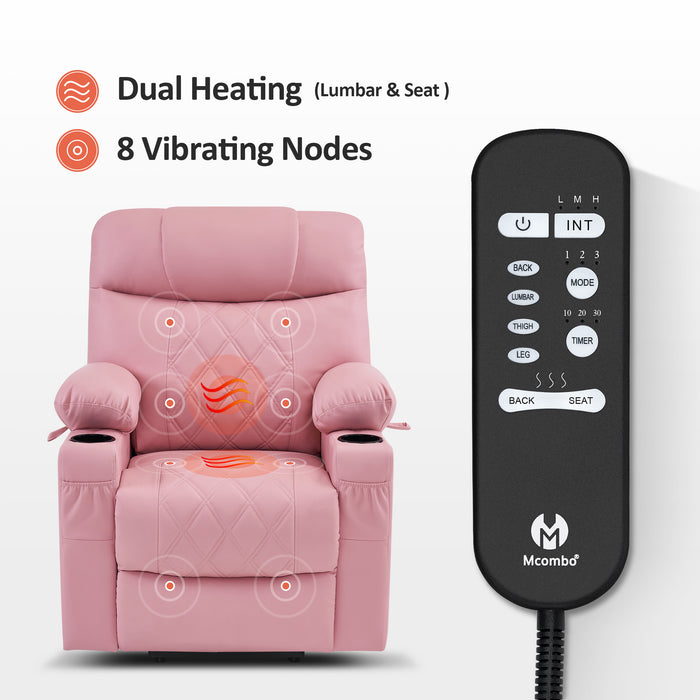 MCombo Small Size Electric Power Lift Recliner Chair Sofa with Massage and Dual Heating, Adjustable Headrest for Elderly People Petite, USB Ports, Extended Footrest, Faux Leather 7111