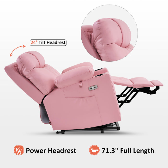 MCombo Small Size Electric Power Lift Recliner Chair Sofa with Massage and Dual Heating, Adjustable Headrest for Elderly People Petite, USB Ports, Extended Footrest, Faux Leather 7111