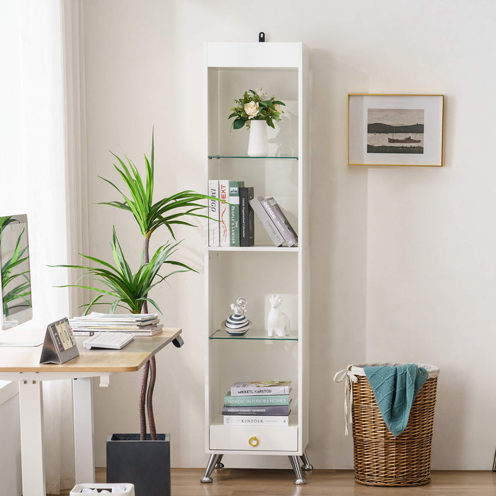 Mcombo tall bookshelf for small spaces, narrow bookcase with adjustable display shelf Seal Brown or Matte White 6090-BS807