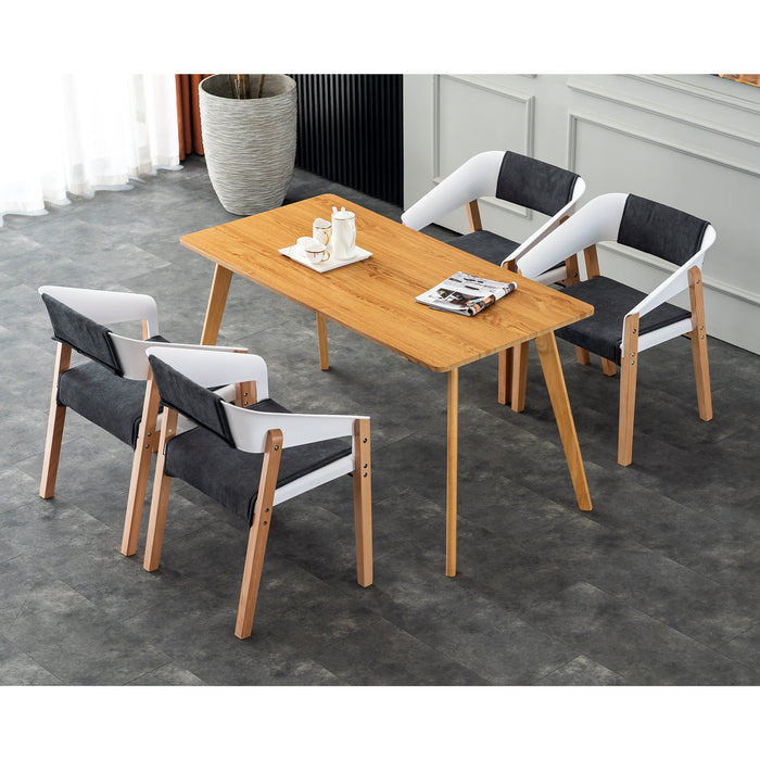 Mcombo Dining Chair Set of 2, White Plastic Dining Chair with Solid Wood Legs, Fabric Side Seat Arm Chair for Kitchen Room Outdoor, Mid Century Modern Accent Chairs (Easy Assembled, with Cushion)  6090-5122OAK