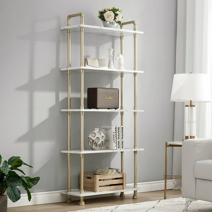 Mcombo 5 Tier Bookshelf Tall, Open Etagere Bookcase with Metal