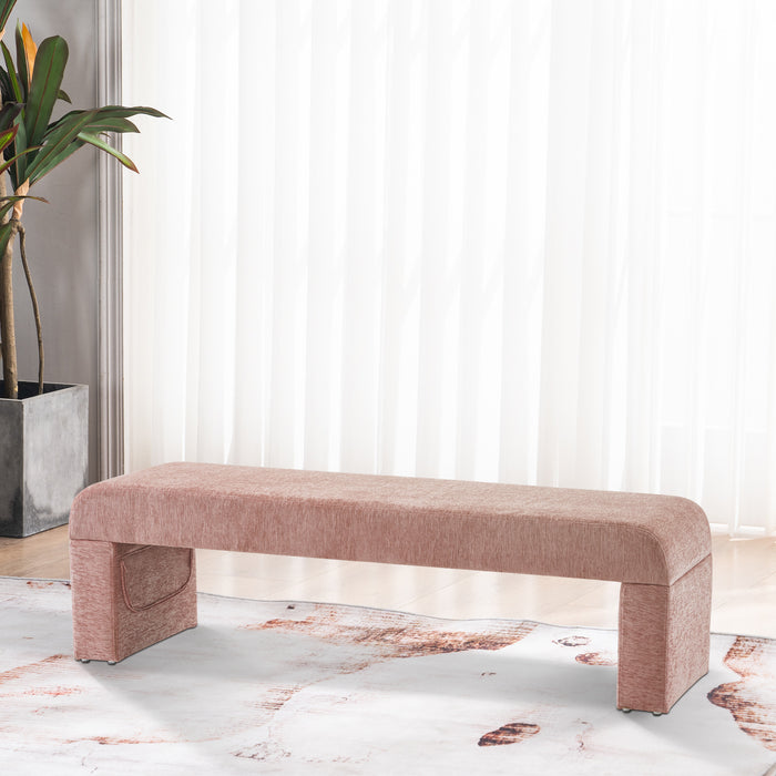 Mcombo Ottoman Bench, Chenille Fabric Upholstered Footrest Stools, End of Bed Bench for Bedroom Living RoomW439(Pink)