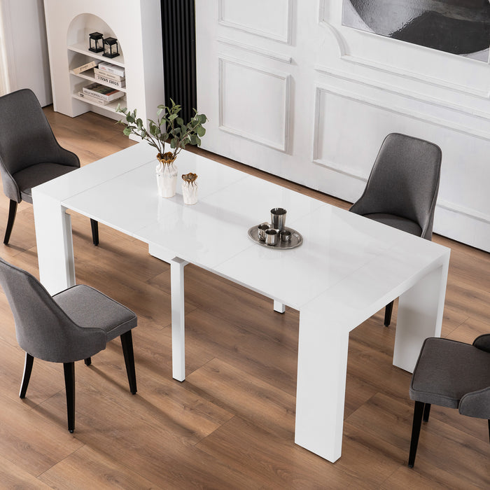 MCombo Expandable Dining Table with Leaf, Rectangular White Wood Dining Table, Modern Extendable Table for Kitchen, Bedroom, Living Room, Seats up to 8 Person(6090-EXPV-5277)