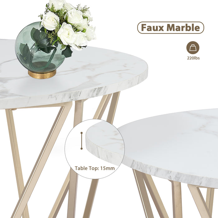 Round Coffee Table Set of 2, End Tables for Living Room, 31.5in and 23.6in Modern Minimalist Tea Tables, Tempered Glass Accent Tabletop with Gold Metal Frame Legs (6090-DIAMON-S86GL/WG)