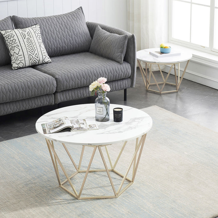 Round Coffee Table Set of 2 End Tables for Living Room 31.5in