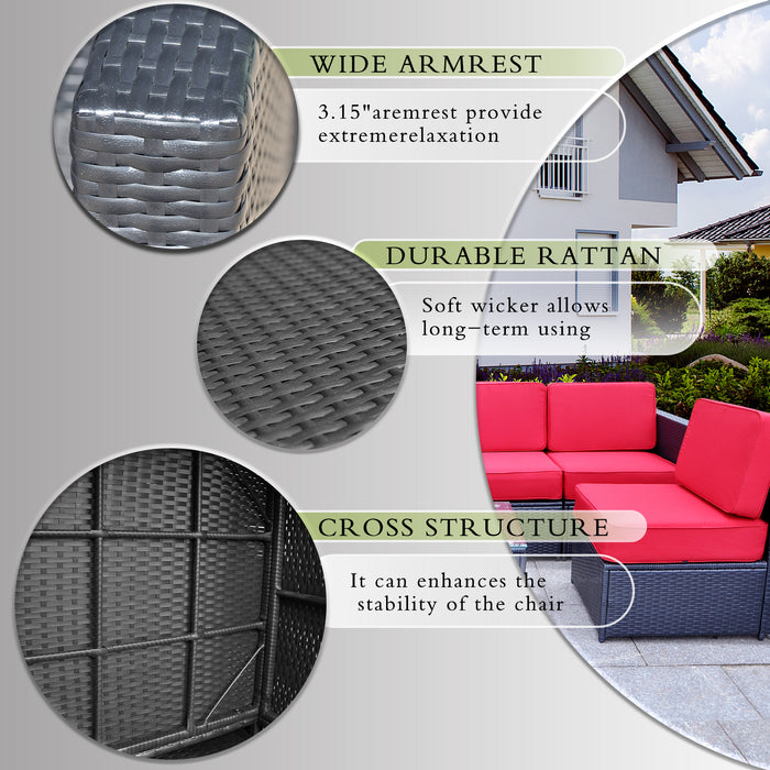 MCombo Outdoor Patio Black Wicker Furniture Sectional Set All-Weather Resin Rattan Chair Conversation Sofas with Water Resistant Cushion Covers 6085-1008A6