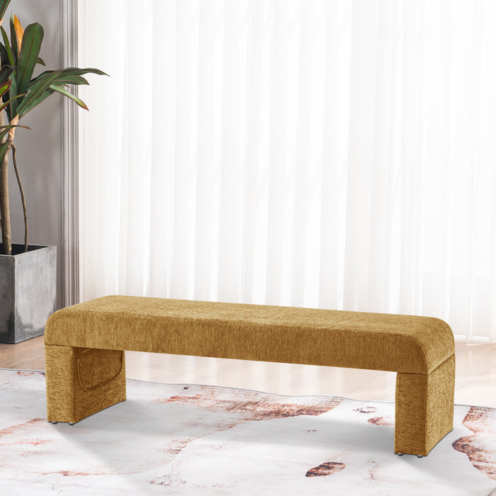 MCombo Ottoman Bench, Chenille Fabric Upholstered Footrest Stools, End of Bed Bench for Bedroom Living Room W439