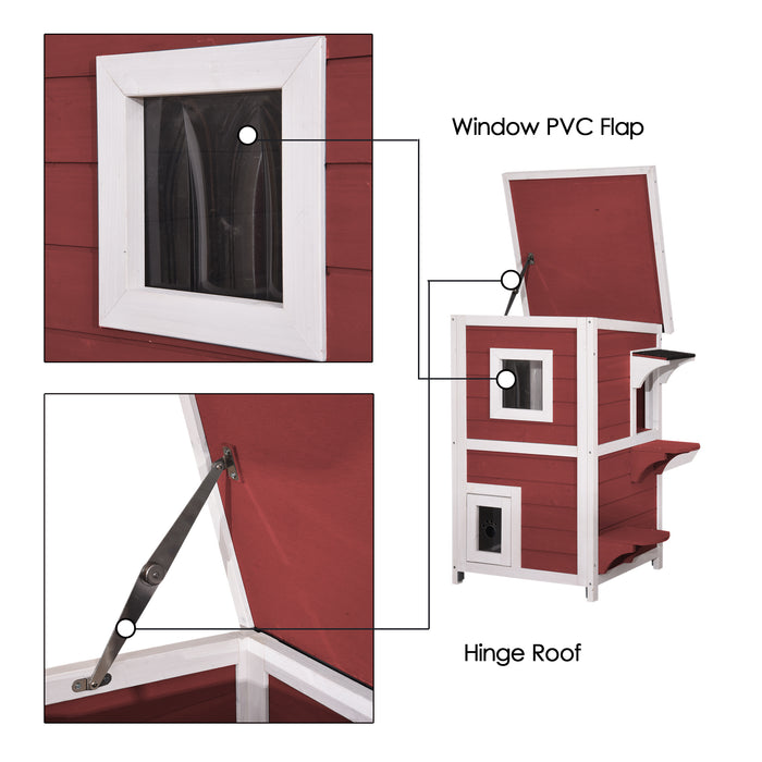 Lovupet 2-Story Weatherproof Wooden Outdoor/Indoor Cat Shelter House Condo with Escape Door 6012-0508
