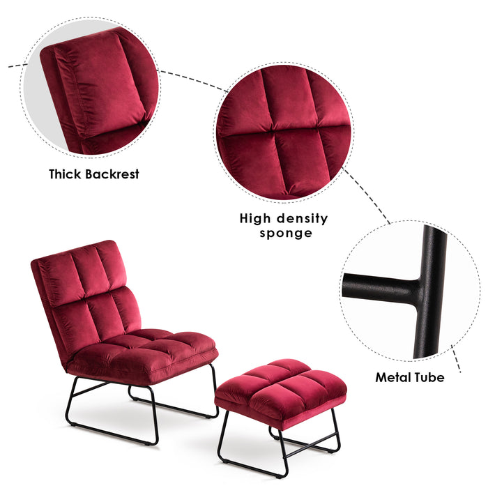 MCombo Velvet Accent Chair with Ottoman, Metal Legs, Club Chair for Living Room Bedroom 0014