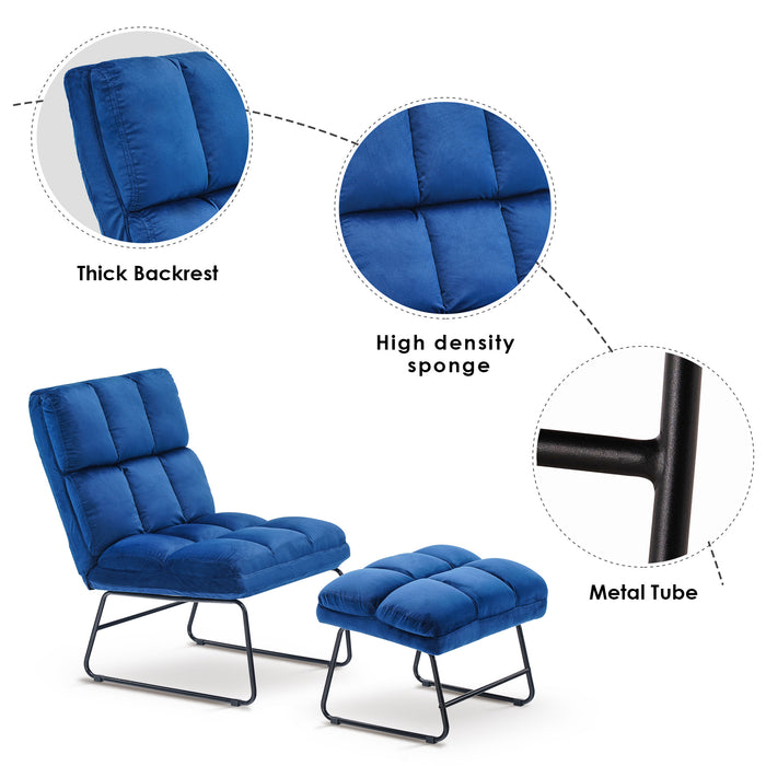 MCombo Velvet Accent Chair with Ottoman, Metal Legs, Club Chair for Living Room Bedroom 0014