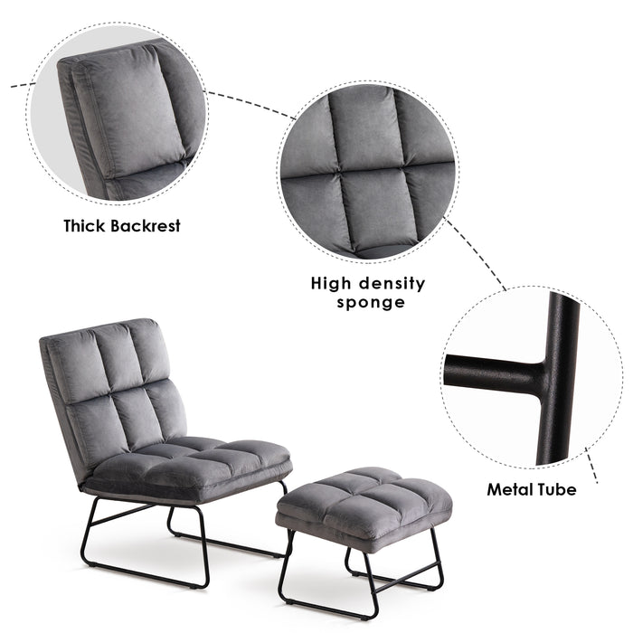 MCombo Velvet Accent Chair with Ottoman, Metal Legs, Club Chair for Living Room Bedroom 0014