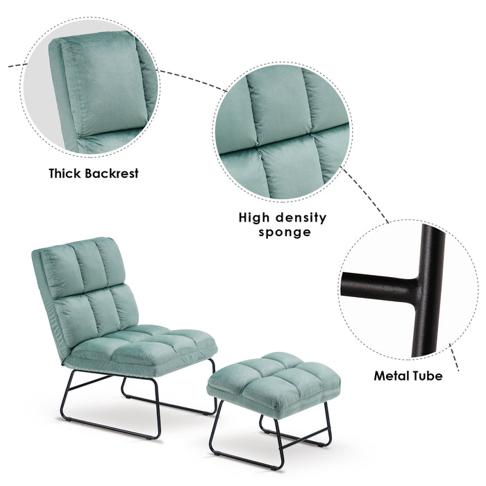 MCombo Velvet Accent Chair with Ottoman, Metal Legs, Club Chair for Living Room Bedroom 0014