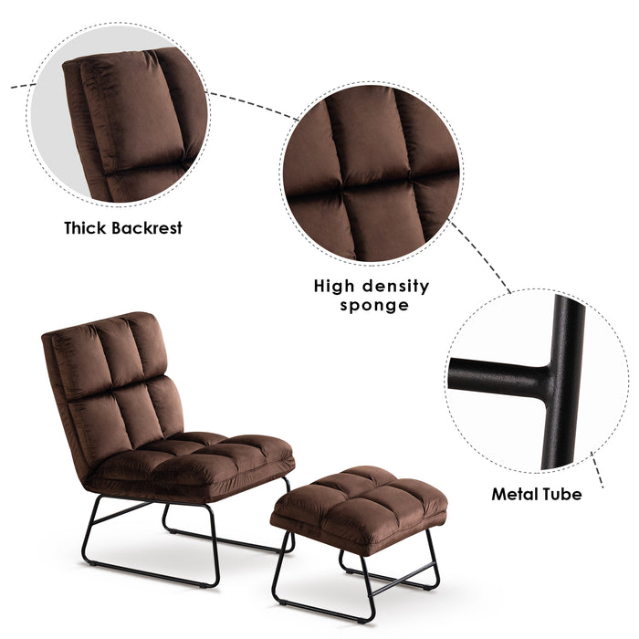 MCombo Velvet Accent Chair with Ottoman, Metal Legs, Club Chair for Living Room Bedroom 0014