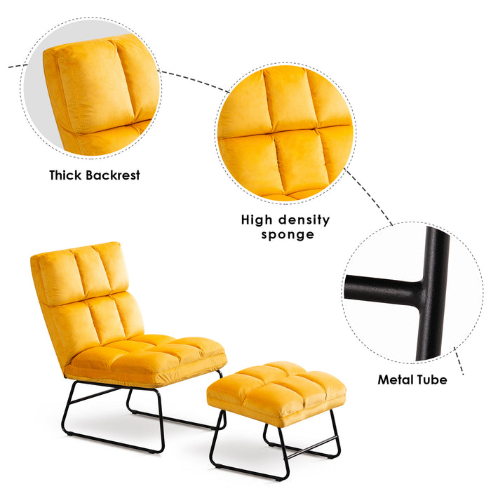 MCombo Velvet Accent Chair with Ottoman, Metal Legs, Club Chair for Living Room Bedroom 0014