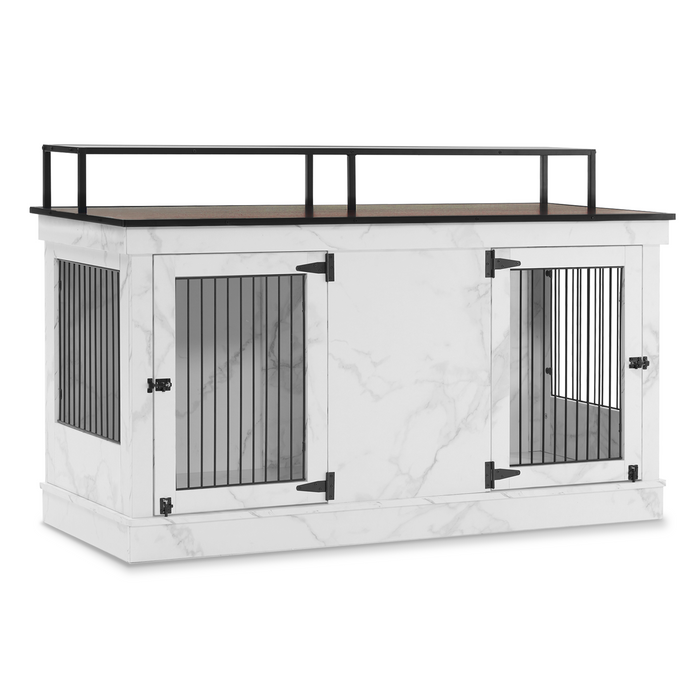 Mcombo Large Dog Crate Furniture TV Stand, Wooden Dog Kennel with Double Doors, Indoor Furniture Style Dog Crate House End Table, 1861