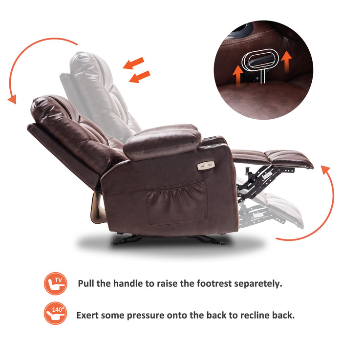 MCombo Manual Glider Rocker Recliner Chair with Cup Holders for Nursery, USB Ports, 2 Side & Front Pockets, Faux Leather 8002