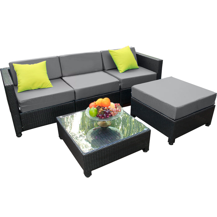 mcombo 5PC Outdoor Garden Patio Furniture Sectional Wicker Rattan Sofa Chair Couch Table Cushion Aluminum Frame 6080-1005