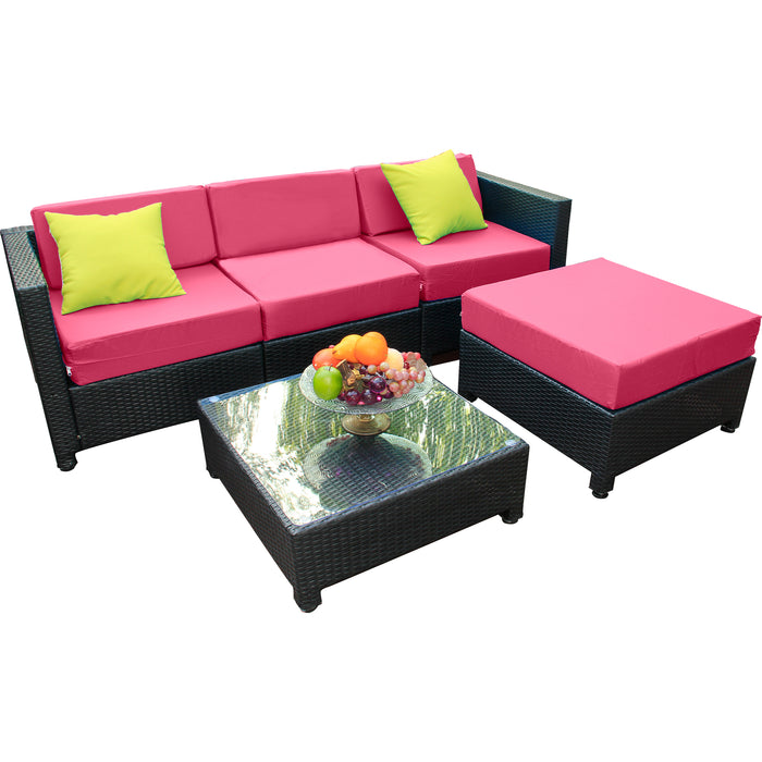 mcombo 5PC Outdoor Garden Patio Furniture Sectional Wicker Rattan Sofa Chair Couch Table Cushion Aluminum Frame 6080-1005