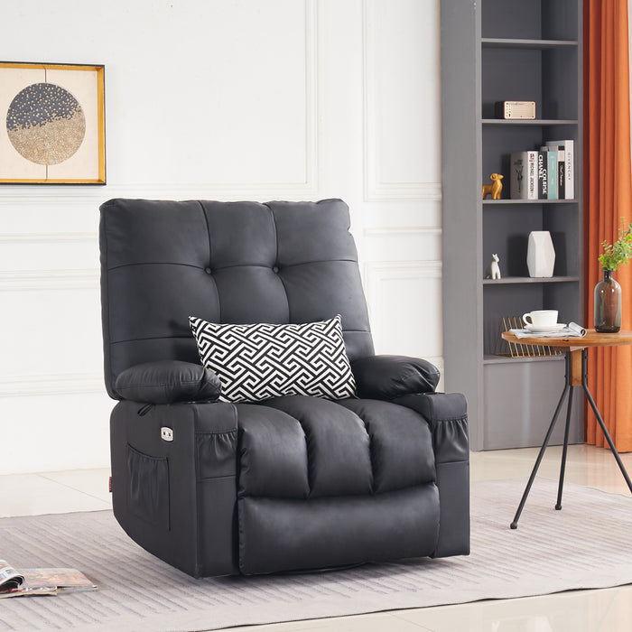 Mcombo Large Electric Power Swivel Glider Rocker Recliner Chair with Massage and Heat, USB Ports, Remote, USB Ports, 2 Side & Pockets, Faux Leather 7748