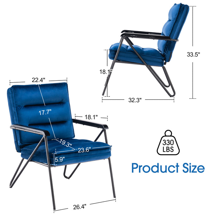 MCombo Accent Chair with Ottoman, Velvet Modern Tufted Curved Backrest Club Chair, Upholstered Leisure Chairs with Metal Legs for Bedroom Living Room 4750/4747