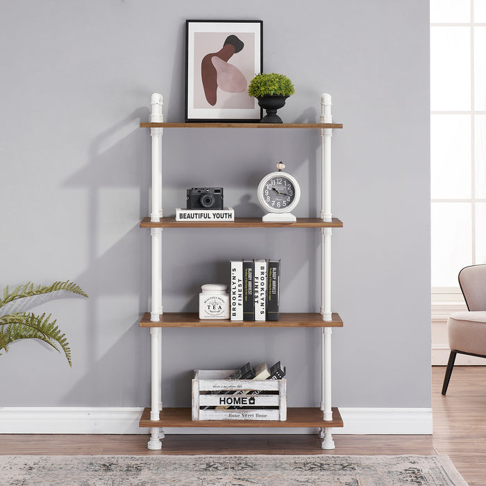 Bookshelf White Book Shelf Ladder Bookcase Tall Bookcases Industrial Bookshelves for Bedroom, Modern Wood Kids Book Shelves 3/4/5 Shelf for Small Spaces 6090-303/404/505WBR